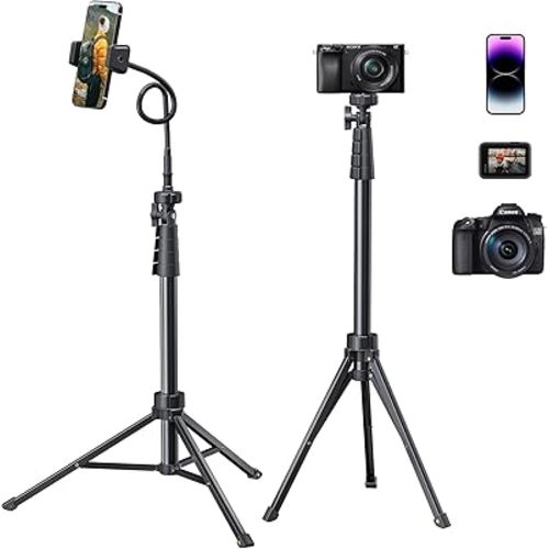 Eicaus 88'' Flexible Cell Phone Tripod with 14.95'' Gooseneck, Phone Mount and Remote, Overhead Tall Phone Stand＆Selfie Stick for Video Recording, Compatible with iPhone Android, Camera