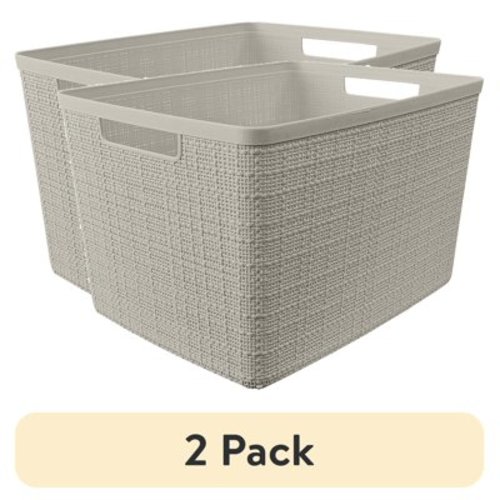 (2 pack) Curver Jute Large Beige Plastic Storage Basket
