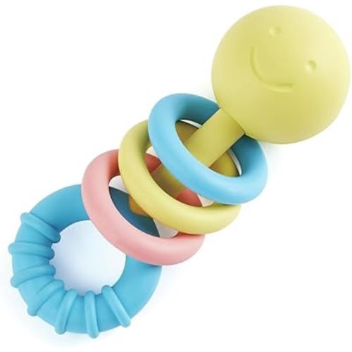 Hape Rattling Rings Teether | Movable Teething & Rattle Shake Toy for Babies, Soft Colors