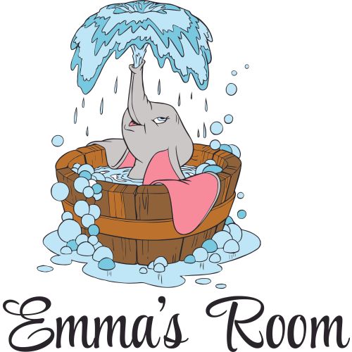 Dumbo Cartoon Elephant in a Tub Customized Wall Decal - Custom Vinyl Wall Art - Personalized Name - Baby Girls Boys Kids Bedroom Wall Decal Room Decor Wall Stickers Decoration Size (30x30 inch)