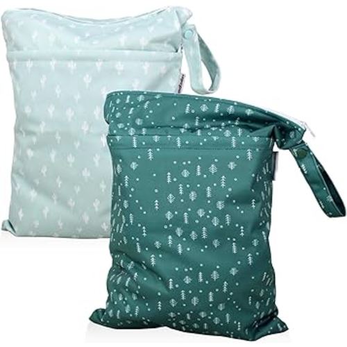 Mama Koala Waterproof Wet Dry Bags for Baby Items, Cloth Diapers, Swimsuits, Travel, Gym Clothes, Beach, Pump Parts, Toiletries, Two Zippered Pockets, 2 Pack (W017)