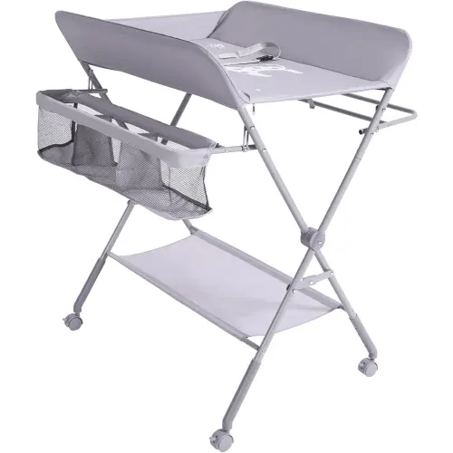 Karaok Baby Changing Table with Wheels, Portable Diper Changing Station with 4-level Height Adjustment & Storage rack for Newborn, Infant(Light Grey)