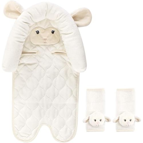 Hudson Baby Unisex Baby Car Seat Insert and Strap Covers, Lamb, One Size