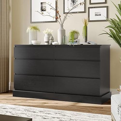 6 Drawer Dresser, Black Chest of Drawers, Storage Tower Clothes Organizer Closet, Double Dresser for Bedroom, Living Room, Entryway, 51.6''L x 15.7''D x 29.3''H