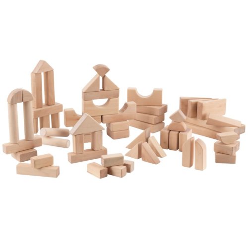KidKraft 60-Piece Wooden Cutout Shapes Block Building Architectural Set - Natural