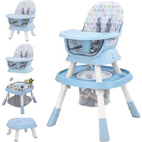 Baby High Chair with Activity Center, 8-in-1 Convertible High Chairs for Babies and Toddlers with Baby Toys, Highchair for Ages 6-120 Months (Blue)