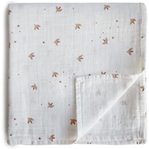 mushie Muslin Baby Swaddle Blanket | 100% Organic Cotton (Sparrow)