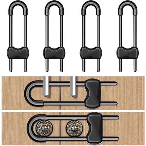 Cabinet Locks for Babies,Child Proof Cabinet Locks,4 Pack U-Shaped Baby Proofing Cabinets,Child Locks for Cabinets and Drawers,Child Safety Cabinet Locks with Adjustable (Black)