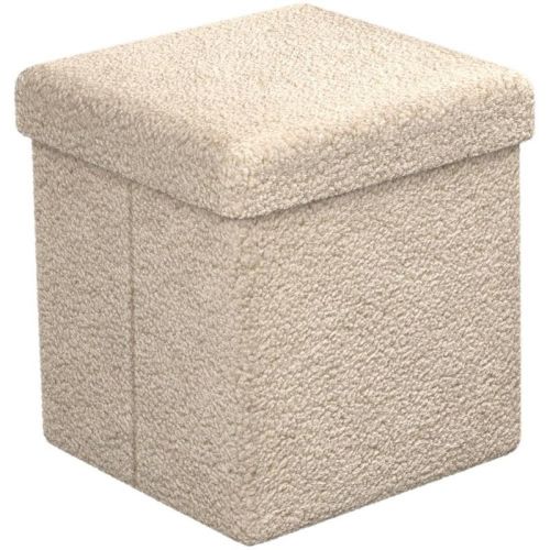 Sorbus 15 Inch Teddy Fabric Foldable Storage Ottoman - Multipurpose Cozy Ottoman, Stool for Living Room, Bedroom, Dorm, and more, Color: Beige