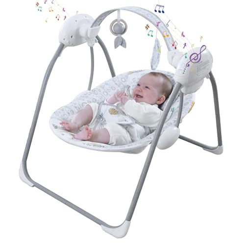 Portable Baby Swing for Infants, Compact & Foldable Infant Swing with 5-Speed Swing,Music, Timer, Cushioned Seat, Battery Operated, 0-9 Months 6-20 lbs,SG2403