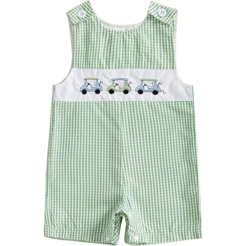Infant Baby Boy Girl Golf Overalls Outfit Sleeveless Plaid Romper Straps Jumpsuit One Piece Playsuit Casual Clothes