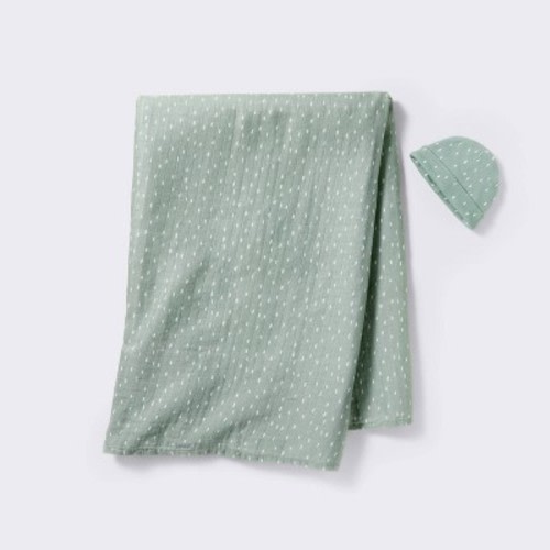 Hospital Muslin Swaddle and Hat Gift Set - 2ct - Green - Cloud Island™