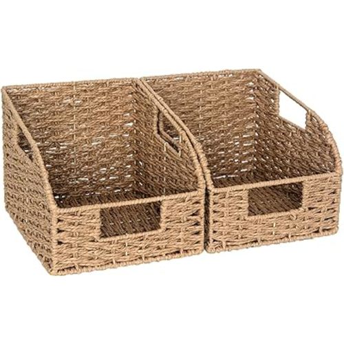 StorageWorks Wicker Baskets for Organizing, Pantry Organizers and Storage, Round Paper Rope Storage Basket for Pantry Shelves, Orange, 2 Pack