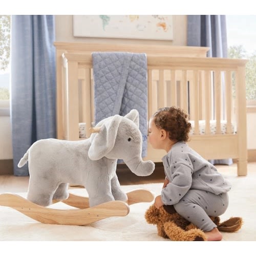 Pottery Barn Kids Elephant Plush Nursery Rocker Gray Wood Animal Sitting Rocker