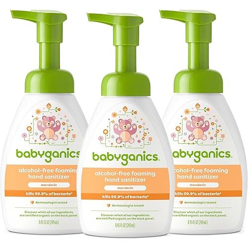 Babyganics Foaming Pump Hand Sanitizer, Alcohol Free, Mandarin, Kills 99.9% of Common Bacteria, Moisturizing, 8.45 Fl Oz (Pack of 3)