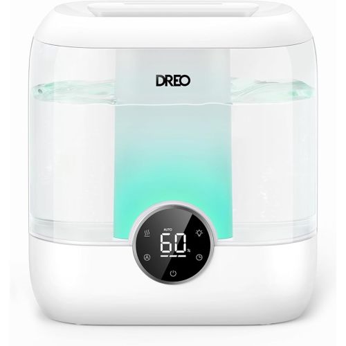 Dreo Humidifiers for Bedroom, 6L Top Fill Quiet Supersized Cool Mist Humidifier for Large Room, 60 Hour Runtime, Ultrasonic Humidifiers for Home, Baby, Plant, Indoor, Night Light - White
