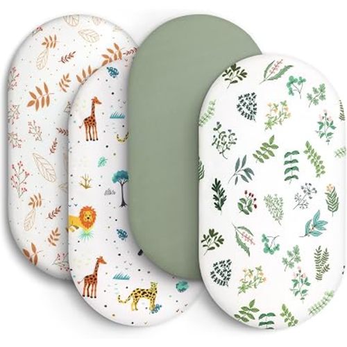 Baby Bassinet Sheets for Baby Boy Girls,4-Pack Fitted Bassinet Sheets Set Compatible with Halo Bassinest Swivel Sleeper,Baby Delight,Angelbliss,32"X16" (African Forests)