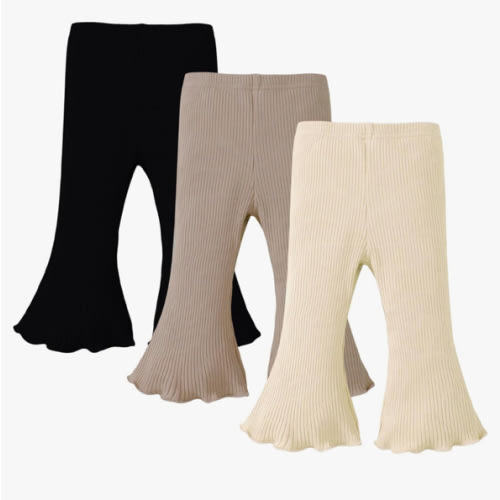 SOBOWO Baby Girl Flare Pants 3 Pack Toddler Solid Ribbed Ruffle Bell Bottoms Pants Trousers Fall Outfits