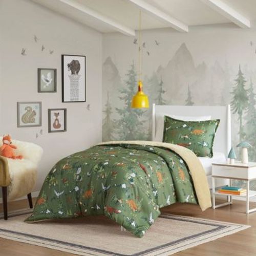 Twin Cassius Reversible Plush Forest Animals Kids' Comforter Set Green - Mi Zone: Hypoallergenic, OEKO-TEX Certified Bedding