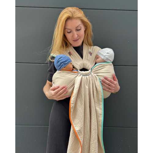 Twin Ring Sling, Twins baby carrier, Twins sling for newborn, 100% Organic Cotton, Muslin ring sling