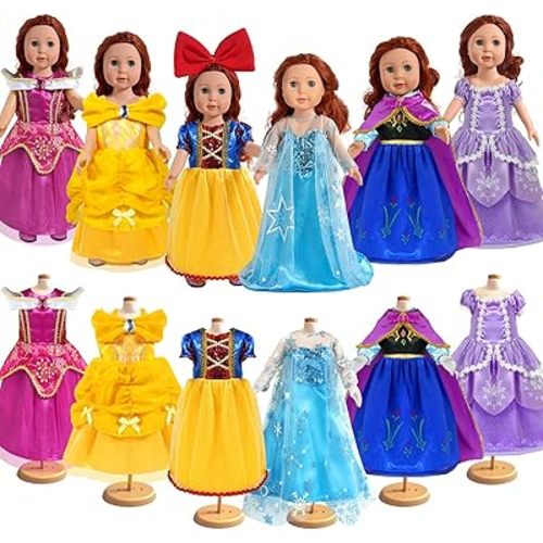 18 inch Doll Clothes and Accessories, Pricess Costumes Dress, 6 Pieces, 18 inch
