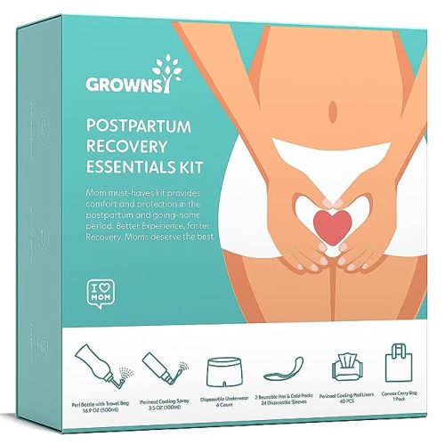 Amazon.com : GROWNSY Postpartum Recovery Essentials Kit for Labor&Delivery, All-in-One Postpartum Kit Includes PERI Bottle, Herbal Cooling Spray, Herbal Cooling Liners, Hot &Cold Packs, Disposable Underwear : Health & Household