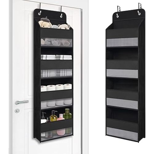 Heavy Duty Over Door Organizer, Wall Mount Hanging Organizer Storage with 4 Large Capacity Pockets, Closet Bathroom Nursery Bedroom Dorm, Toys Cosmetics Sundries and Baby Essentials, Black