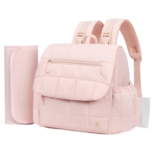 Telena Diaper Bag Mini Diaper Backpack with Changing Pad, Puffer Baby Travel Bag with Insulated Pockets, Stroller Straps, Pink