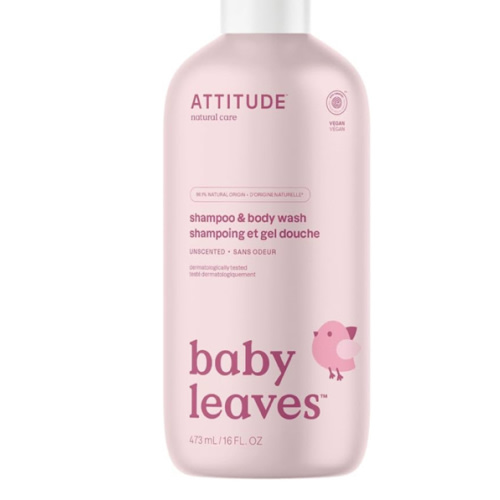ATTITUDE 2-in-1 Shampoo and Body Wash for Baby, Fragrance-Free EWG Hypoallergenic Plant- and Mineral-Based Ingredients, Vegan and Cruelty-Free, Unscented, 16 Fl Oz