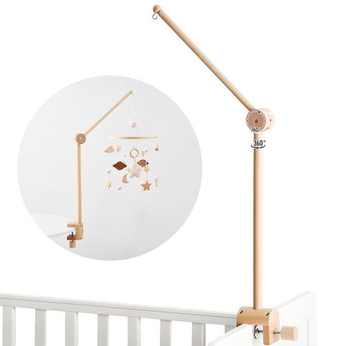 Baby Crib Mobile Arm - Wooden Mobile Arm with Height Adjustable&360° Rotatable Upgraded Arched Base Nursery Mobile Holder for Crib Mobile Hanger Baby Crib Attachment Nursery Decor