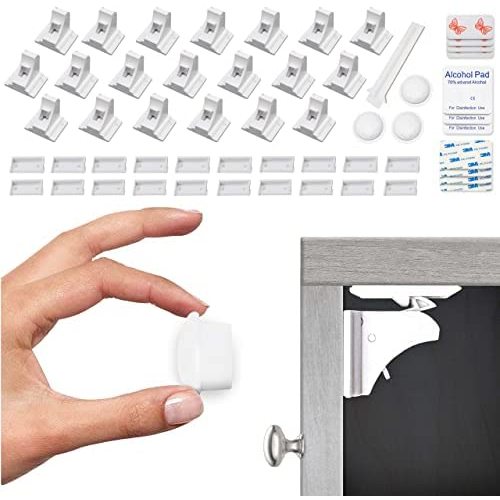 Eco-Baby Cabinet Locks for Babies - 20-Pack Magnetic Baby Proof Safety Latches, 3 Keys - Magnetic Child Proof Cupboard Drawers, Doors - Easy Installation No Drilling or Tools Required