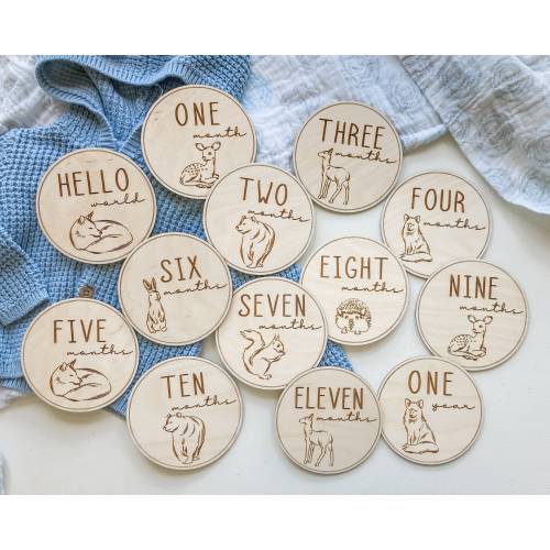 Woodland Animals Milestones Markers, 12 months