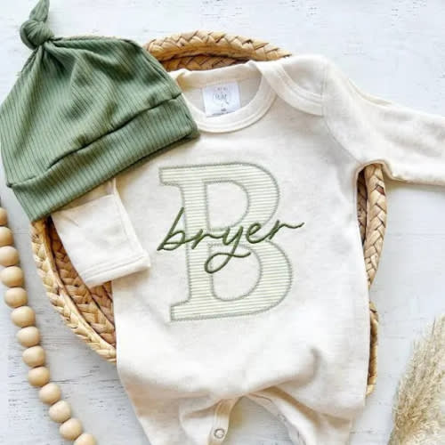 Custom Green Romper & Hat Set - “Grayson”