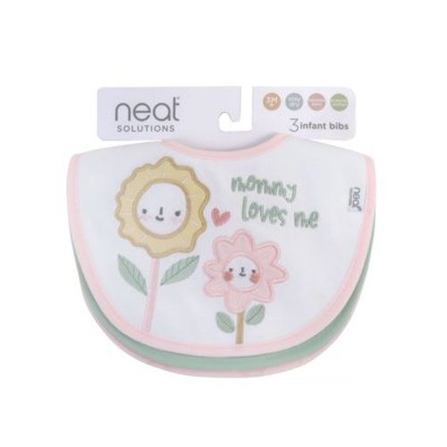 Neat Solutions 3 Pack Girl Print & Solid Infant Milk Bibs