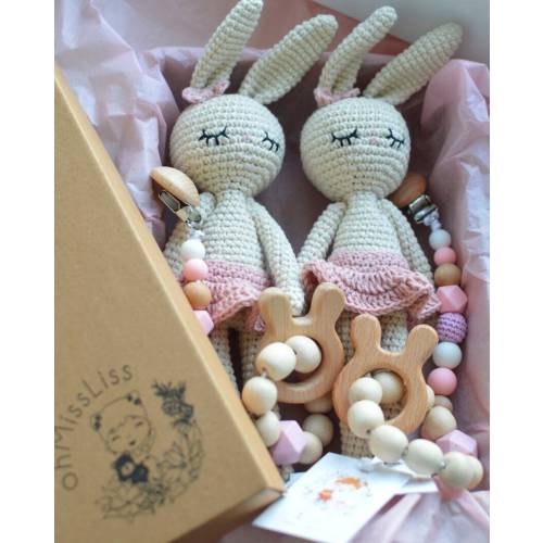 Beautiful Twin Girls Baby Gift Set with cute bunny Twin Baby Shower Gift, Twin Girl Baby Hamper, Twin Hamper,Twin Gift,Baby twin Girls Gift