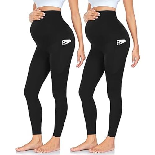 Iseasoo 2 Pack Women's Maternity Leggings Over The Belly Pregnancy Yoga Pants Soft Activewear Workout Pants