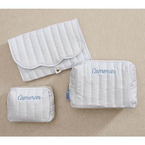 Oxford Stripe Quilted Changing Tote Travel Set