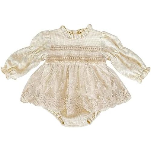 HOOLCHEAN Baby Infant Girls Waffle Ruffle Bodysuits Long Sleeve Lace Dress
