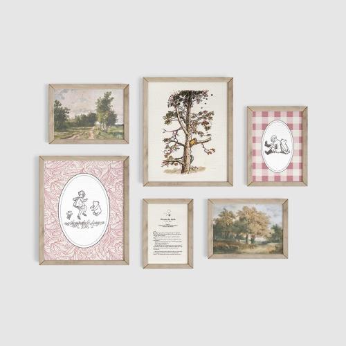 Winnie the Pooh Gallery Art Set, Nursery Prints, A.A. Milne, Childrens Gift, Woodland Nursery Kids Room, Pink Artwork, Baby Room Decor
