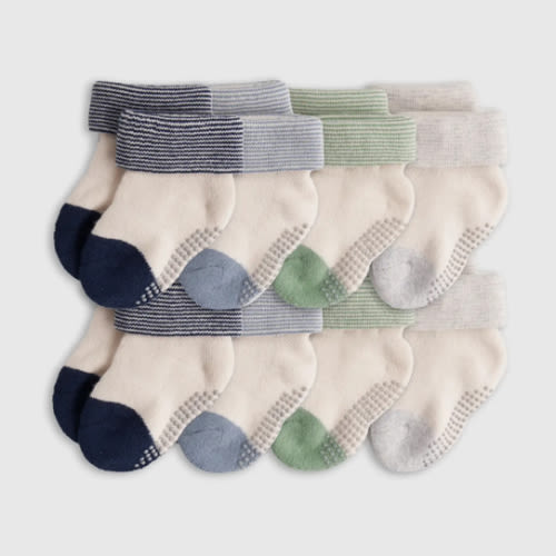 Organic Gripper Fold Over Socks 8-Pack - Baby Boy