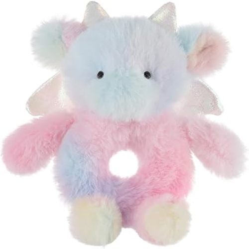Apricot Lamb Colourful Dragon Soft Baby Rattle for Boys and Girls, Plush Stuffed Animal Rattle Toy Lovey for The Newborn, 0-3 Months, 0-6 Months and Above