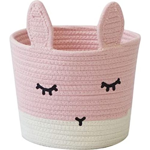 T&T Homewares Small Cute Pink Bunny Basket for Baby Toy Baskets, Baby Laundry Baskets, Nursery Storage, Woodland Nursery Decor, Kids Storage Basket, Dog Cat Toy Basket