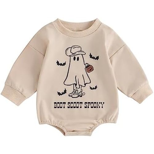 FYBITBO Newborn Halloween Outfit Girl Boy Spooky Season Romper Bubble Sweatshirt Bodysuit Fall Halloween Baby Clothes