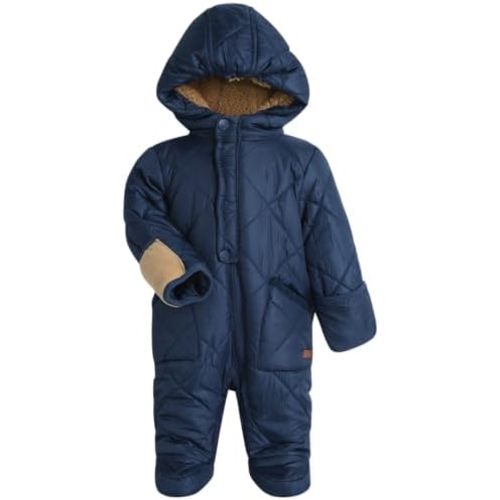 Perry Ellis Baby Boys' Pram Jumpsuit - Sueded Microfiber, Memory Quilted Snowsuit - Newborn Infant Outerwear Coveralls (0-9M)