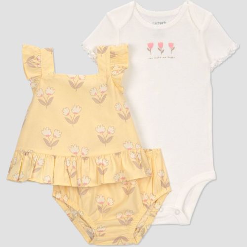 Carter's Just One You® Baby Girls' 3pc Floral Tank Top with Bodysuit & Blooomer Set - White/Yellow 6M