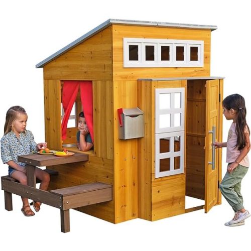 KidKraft Modern Outdoor Wooden Playhouse with Picnic Table