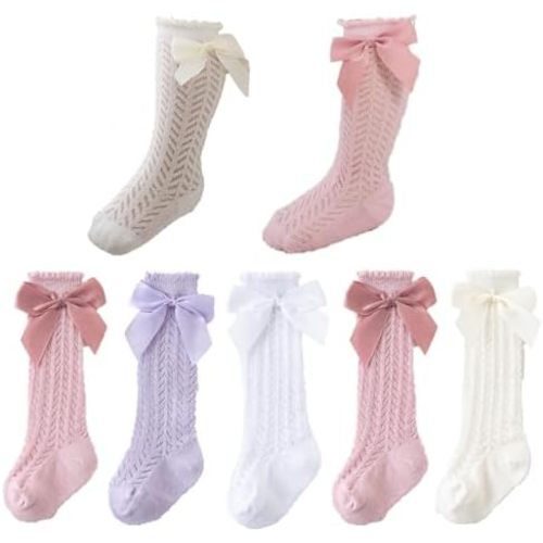 Ashmyova Baby Girls Knee High Mesh Socks Breathable Infants Toddlers Bowknot Dress Socks