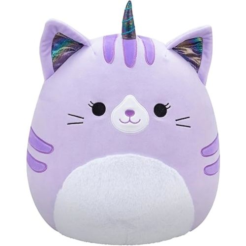 Squishmallows Original 14-Inch Analea Purple Tabby Caticorn with Fuzzy White Belly - Official Jazwares Large Plush