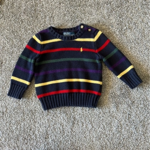Vintage polo Ralph Lauren sweater baby boys 9M navy striped knit preppy 90s