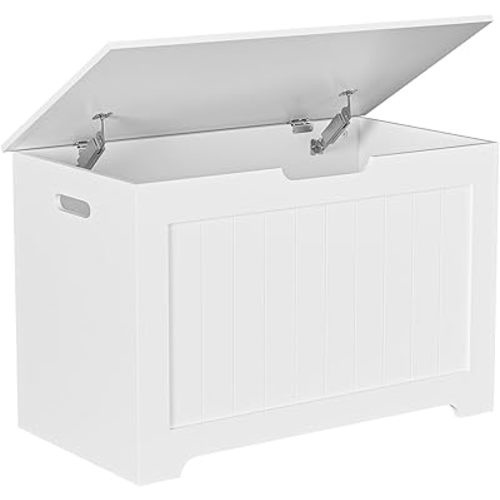 Epetlover Toy Box Storage Chest for Girls Boys, Wooden Trunk Bench w/Flip-top Lid & Safety Hinge, Kids Play Room Nursery Organizer, Bedroom Storage w/ 100L Storage Area (White)